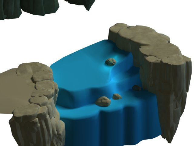 Cartoon forest – river stone waterfall 3D Model