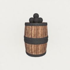 Old barrel with canon balls 3D Model