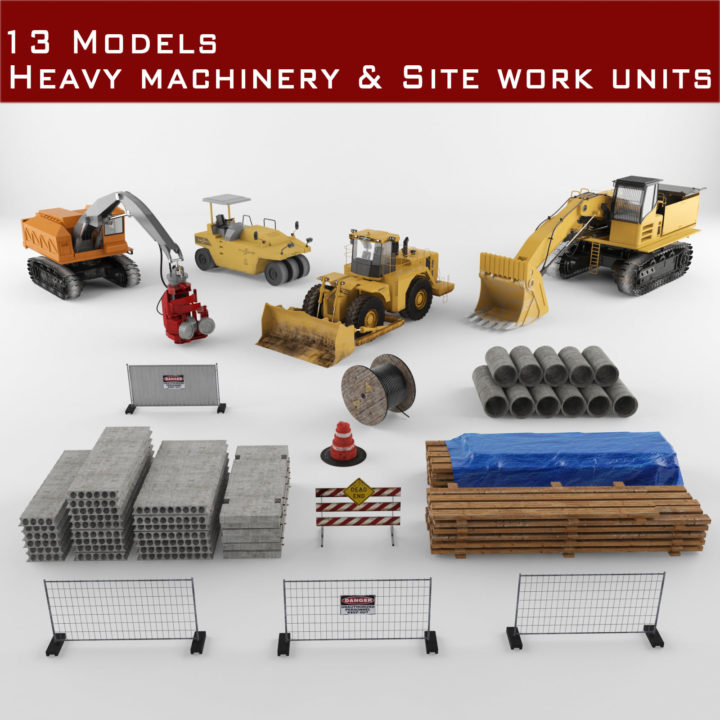 Heavy machinery and construction units 3D model 3D Model