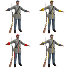 Confederate Soldiers PACK 3D Model