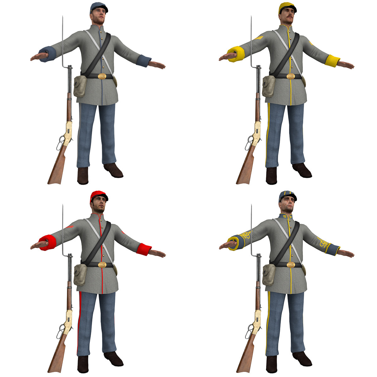 Confederate Soldiers PACK 3D Model