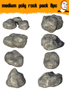 3D Medium Poly Rock Pack 8pc Free 3D Model