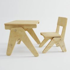 Vray Ready Wooden Chair with Table 3D Model