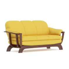 Yellow Sofa with Wooden Frame 3D Model