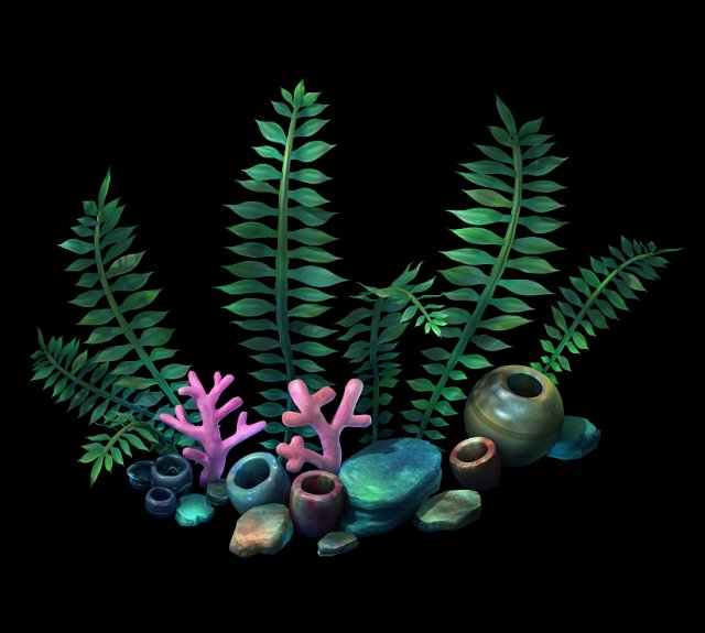 Cartoon submarine city – seaweed 01 3D Model