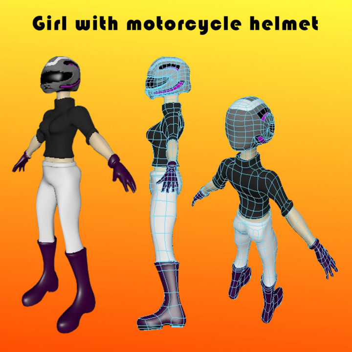 Human girl with motorcycle helmet 3D 3D Model