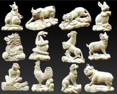 12 Chinese Zodiacs 3D Model