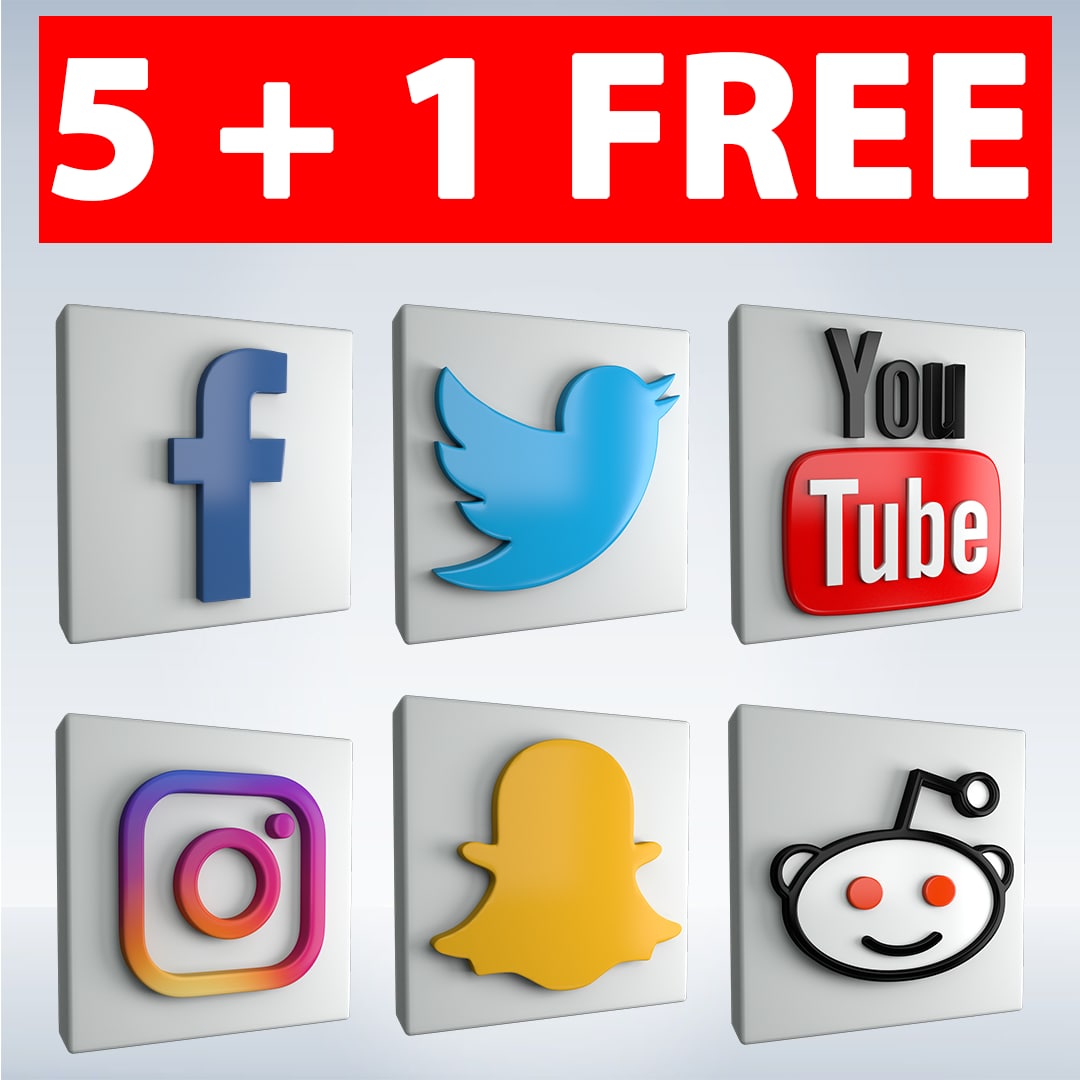Social icon set model 3D Model