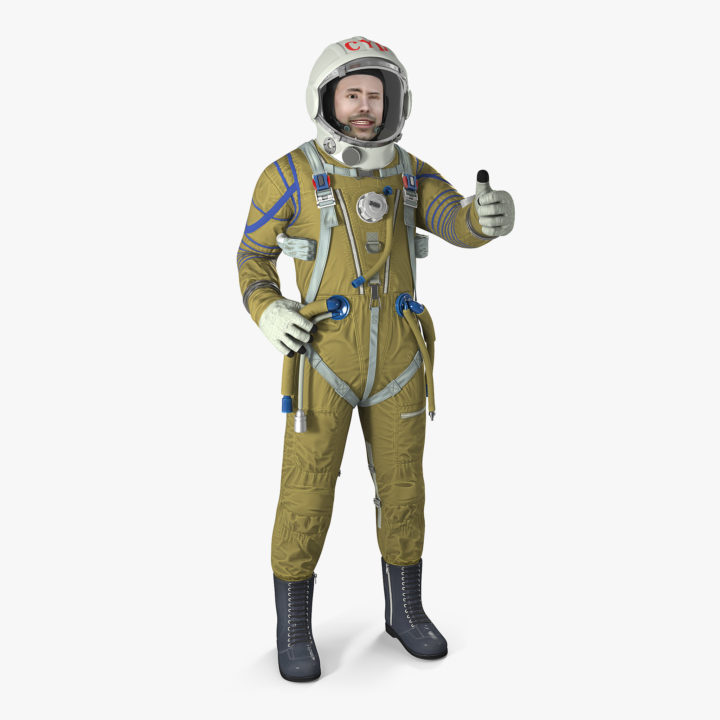Astronaut Wearing Space Suit Strizh with SK-1 Helmet Rigged 3D Model
