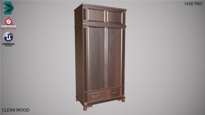 Low Poly Wooden Closet PBR model 3D Model