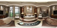 Panorama Antique Chinese Style Family Living Room Restaurant 20 3D Model