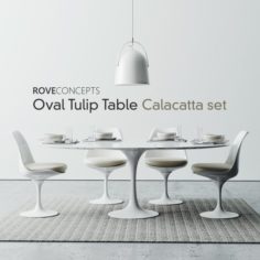 Oval Tulip Table Calacatta set 1980mm 3D Model