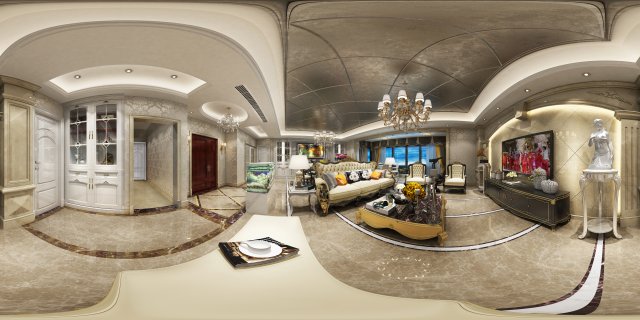Panoramic 360 Deluxe European Family Living Room Restaurant 13 3D Model