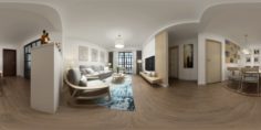 Panorama Scandinavian Style Living Room Restaurant Space 14 3D Model