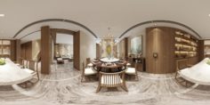 Panorama Antique Chinese Style Living Room Restaurant Space 02 3D Model