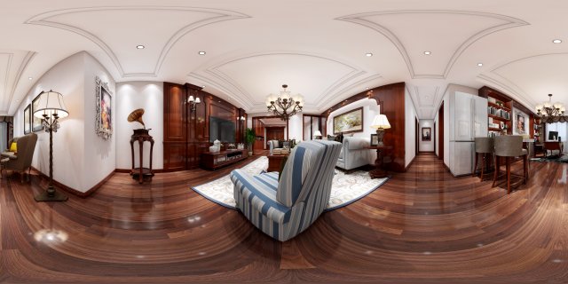Panoramic 360 Deluxe European Family Living Room Restaurant 12 3D Model