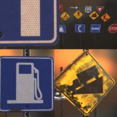 US Road Signs Clean and Dirty-rusty-decayed textures 4K and lowpoly KIT 3D Model