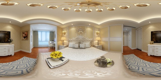 Panoramic European Style Family Bedroom Space 03 3D Model