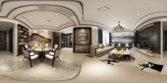 Panorama Antique Chinese Style Living Room Restaurant Space 23 3D Model