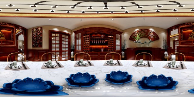 Panorama Antique Chinese Style Restaurant Kitchen Space 07 3D Model