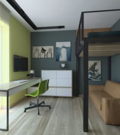 Childrens room with twin bed 3D Model