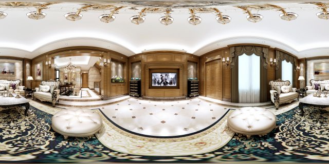 Panoramic 360 Deluxe European Family Living Room Restaurant 11 3D Model