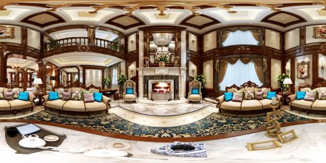 Panoramic 360 Deluxe European Family Living Room Restaurant 10 3D Model