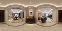 Panoramic American Style Living Room Restaurant Space 08 3D Model