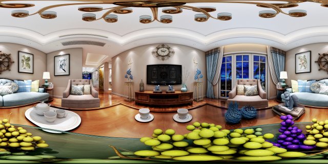Panoramic American Style Family Living Room Restaurant 11 3D Model