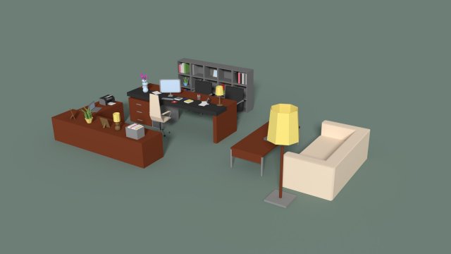 Low Poly Managers Room 3D Model