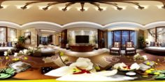Panorama Antique Chinese Style Family Living Room Restaurant 18 3D Model