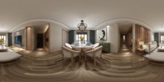 Panorama Antique Chinese Style Living Room Restaurant Space 06 3D Model