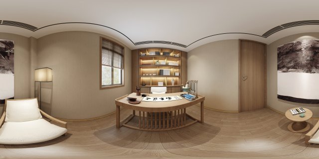 Panorama Antique Chinese Style Study Room 01 3D Model