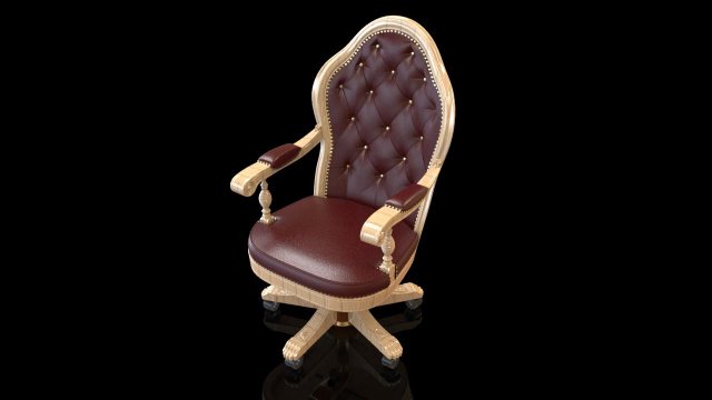 Classic Office Armchair Red leather 3D Model