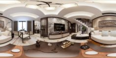 Panorama Antique Chinese Style Living Room Restaurant Space 10 3D Model