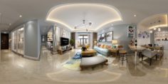 Panoramic American Style Living Room Restaurant Space 41 3D Model