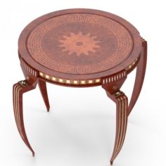 Mahogany round table with golden ornaments 3D Model