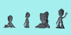 Four figures of baby Groot 3D Model
