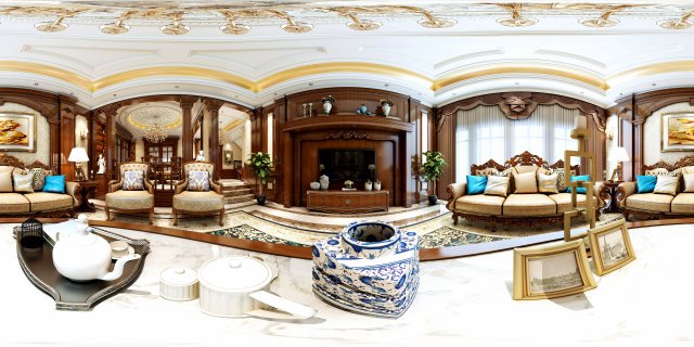 Panoramic 360 Deluxe European Family Living Room Restaurant 09 3D Model