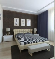 Nice bedroom with blue colored curtains 3D Model