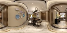 Panorama Antique Chinese Style Restaurant Kitchen Space 05 3D Model