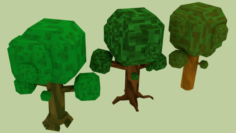 Pixel Trees 3 Pack 3D Model