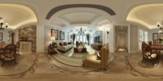 Panoramic American Style Living Room Restaurant Space 23 3D Model