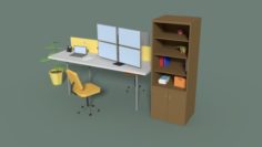 Low Poly Cartoony Office Desk 2 3D Model