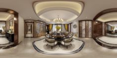 Panorama Antique Chinese Style Living Room Restaurant Space 21 3D Model