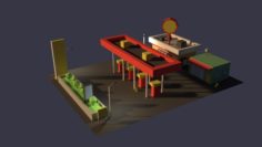 Low Poly Cartoony Gas Station 3D Model