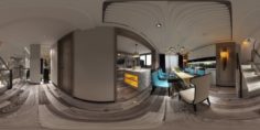 Panoramic contemporary style kitchen with kitchen space 08 3D Model