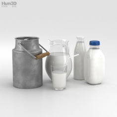 Milk Bottles Set 3D Model