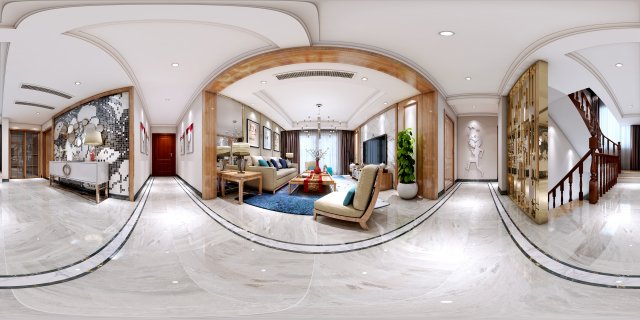 Panorama Mashup Style Family Living Room Restaurant 01 3D Model