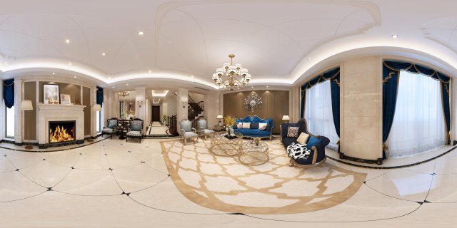 Panoramic 360 Deluxe European Family Living Room Restaurant 02 3D Model